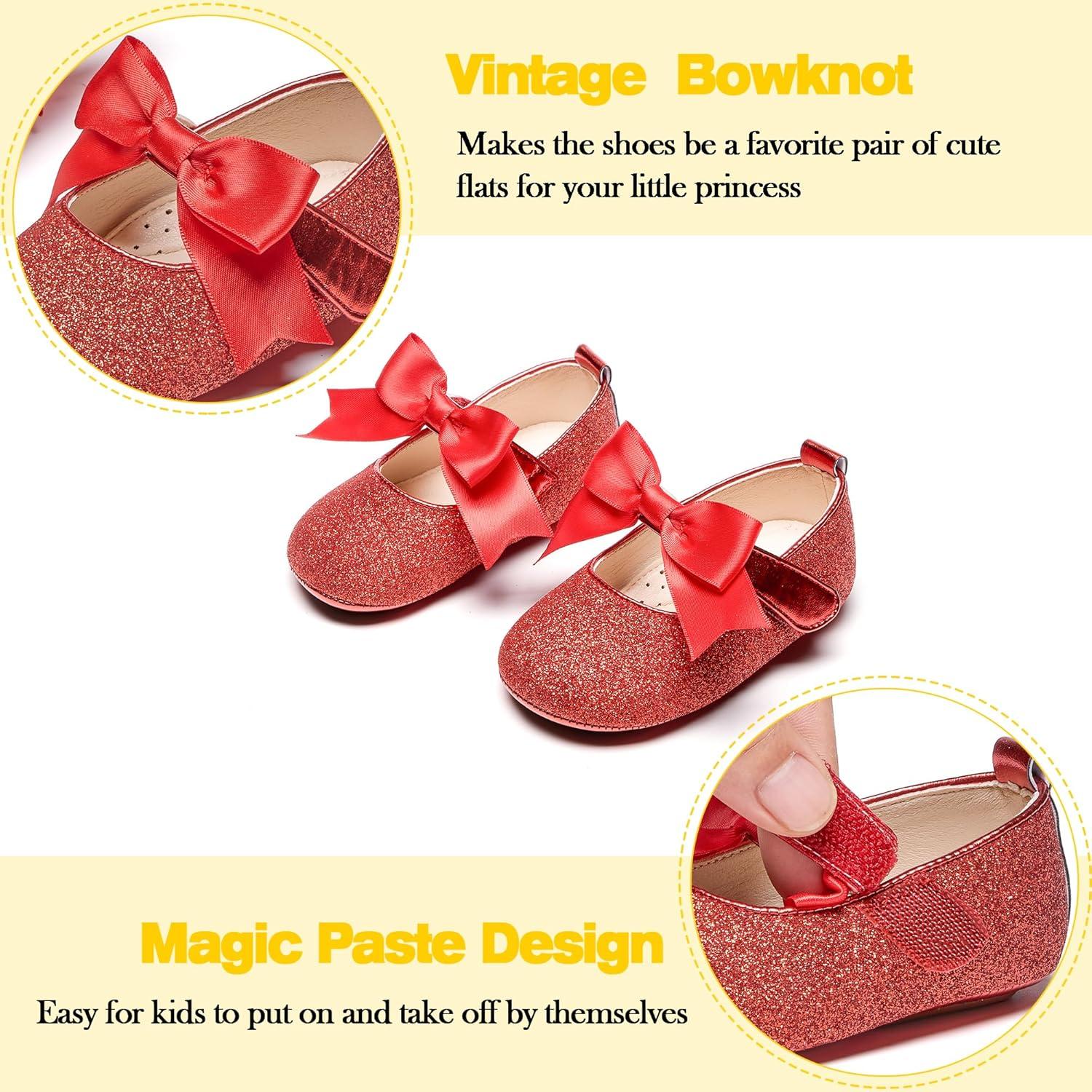 imageKiderence Baby Girls Prewalker Mary Jane Flats Bowknot Princess Dress Shoes InfantToddlerF6638 Red