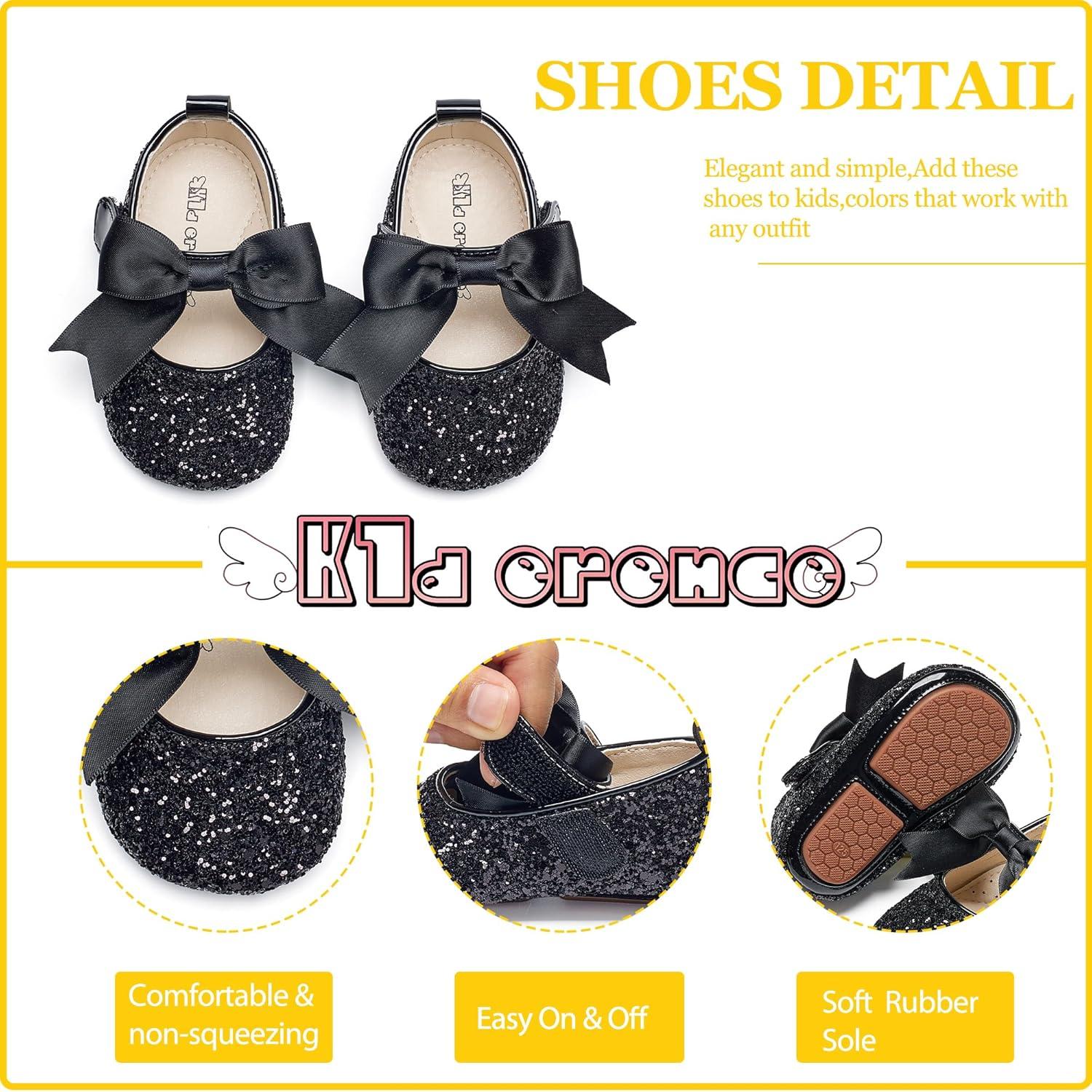 imageKiderence Baby Girls Prewalker Mary Jane Flats Bowknot Princess Dress Shoes InfantToddlerF6681 Black