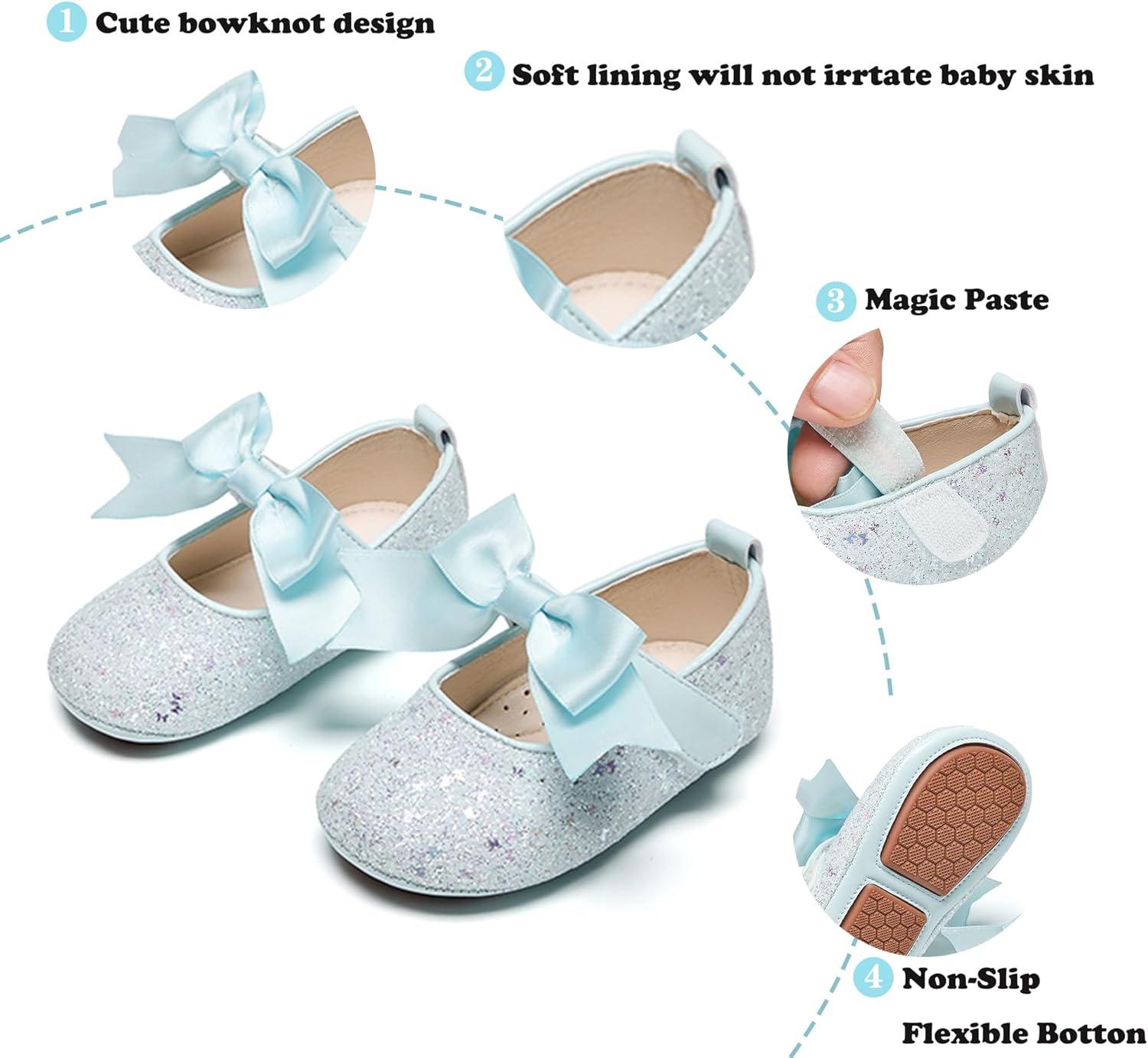 imageKiderence Baby Girls Prewalker Mary Jane Flats Bowknot Princess Dress Shoes InfantToddlerF6681 Blue