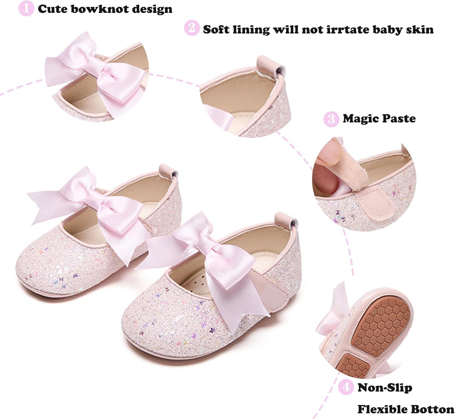 imageKiderence Baby Girls Prewalker Mary Jane Flats Bowknot Princess Dress Shoes InfantToddlerF6681 Pink
