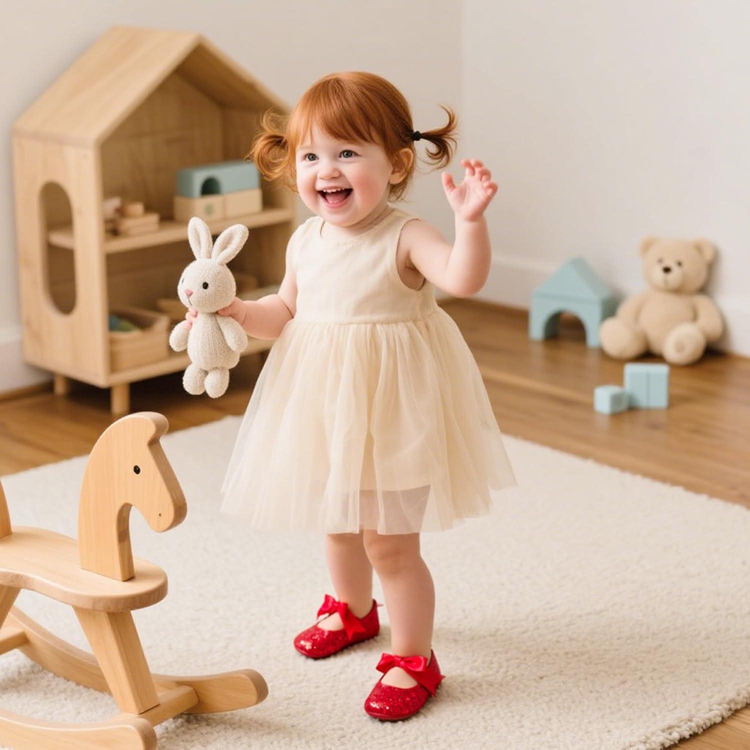 imageKiderence Baby Girls Prewalker Mary Jane Flats Bowknot Princess Dress Shoes InfantToddlerF6681 Red