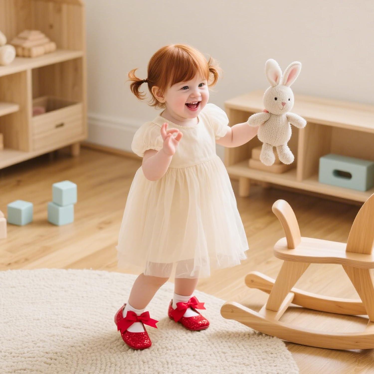 imageKiderence Baby Girls Prewalker Mary Jane Flats Bowknot Princess Dress Shoes InfantToddlerF6681 Red