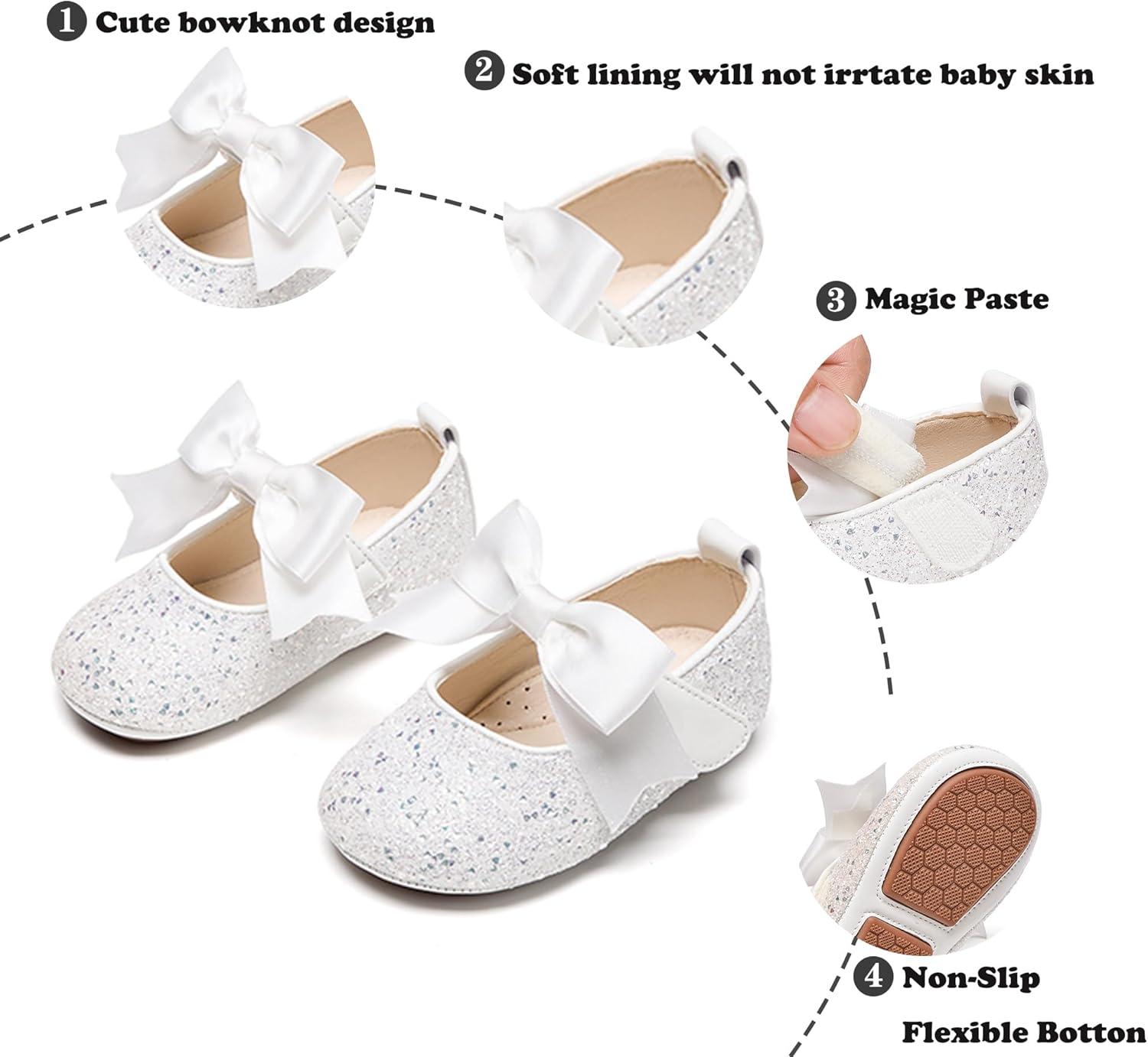 imageKiderence Baby Girls Prewalker Mary Jane Flats Bowknot Princess Dress Shoes InfantToddlerF6681 White