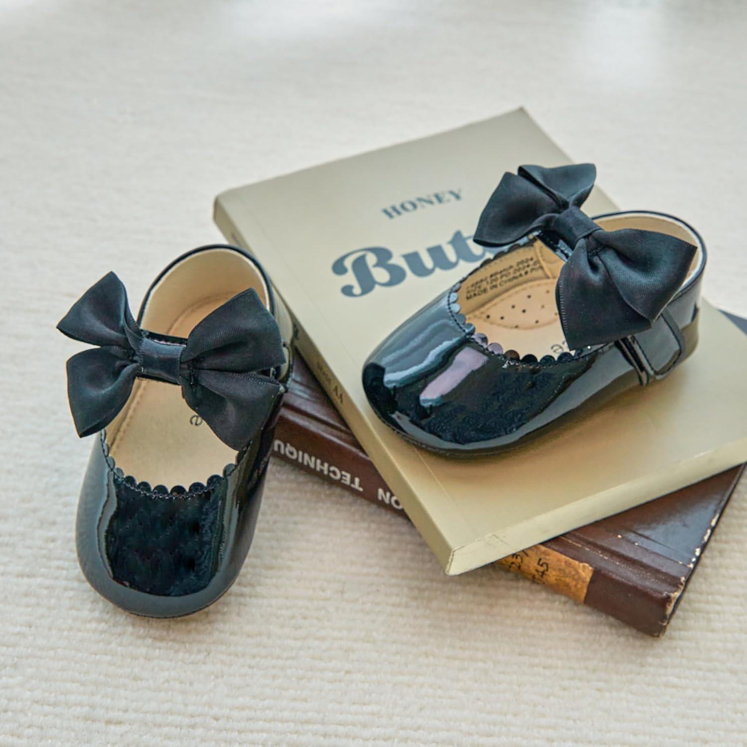 imageKiderence Baby Girls Prewalker Mary Jane Flats Bowknot Princess Dress Shoes InfantToddlerF6682 Black