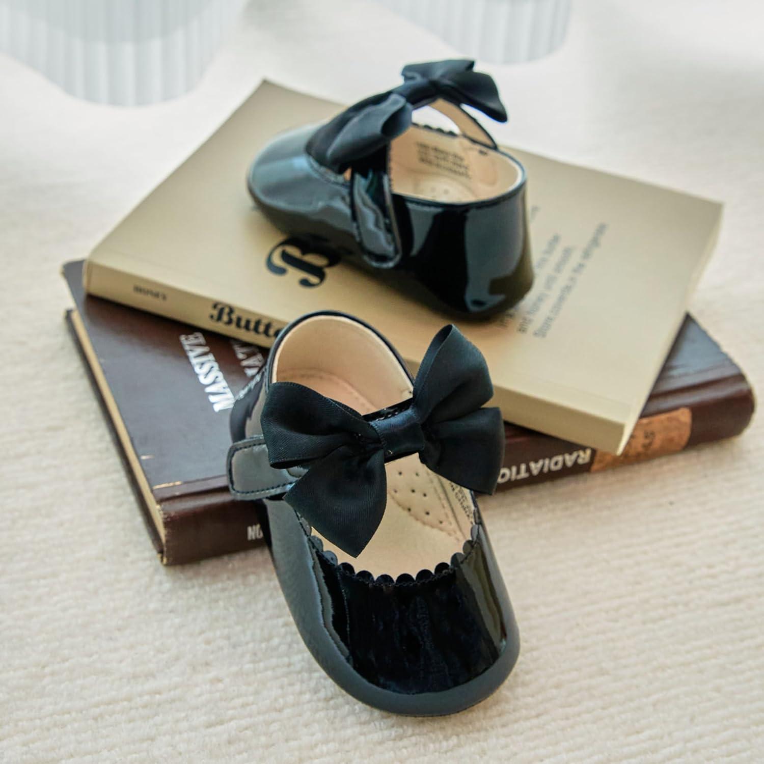 imageKiderence Baby Girls Prewalker Mary Jane Flats Bowknot Princess Dress Shoes InfantToddlerF6682 Black