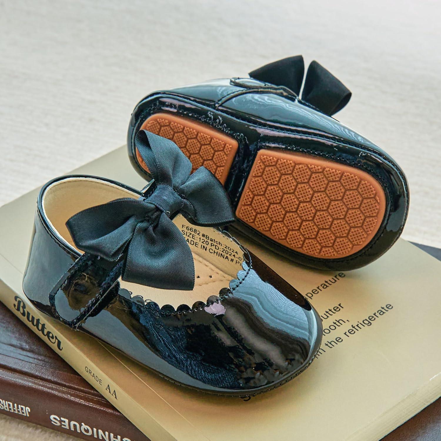 imageKiderence Baby Girls Prewalker Mary Jane Flats Bowknot Princess Dress Shoes InfantToddlerF6682 Black