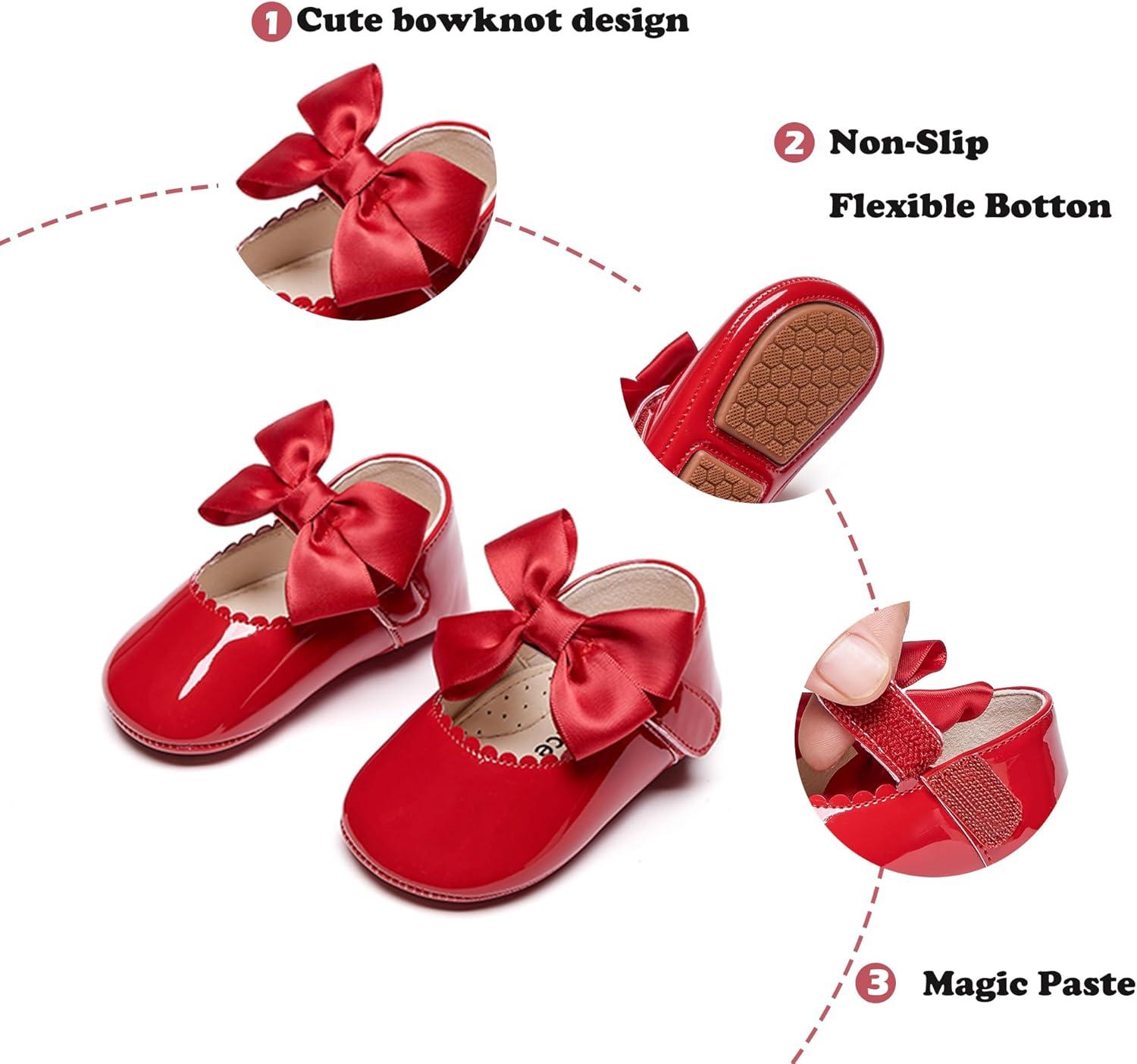 imageKiderence Baby Girls Prewalker Mary Jane Flats Bowknot Princess Dress Shoes InfantToddlerF6682 Red