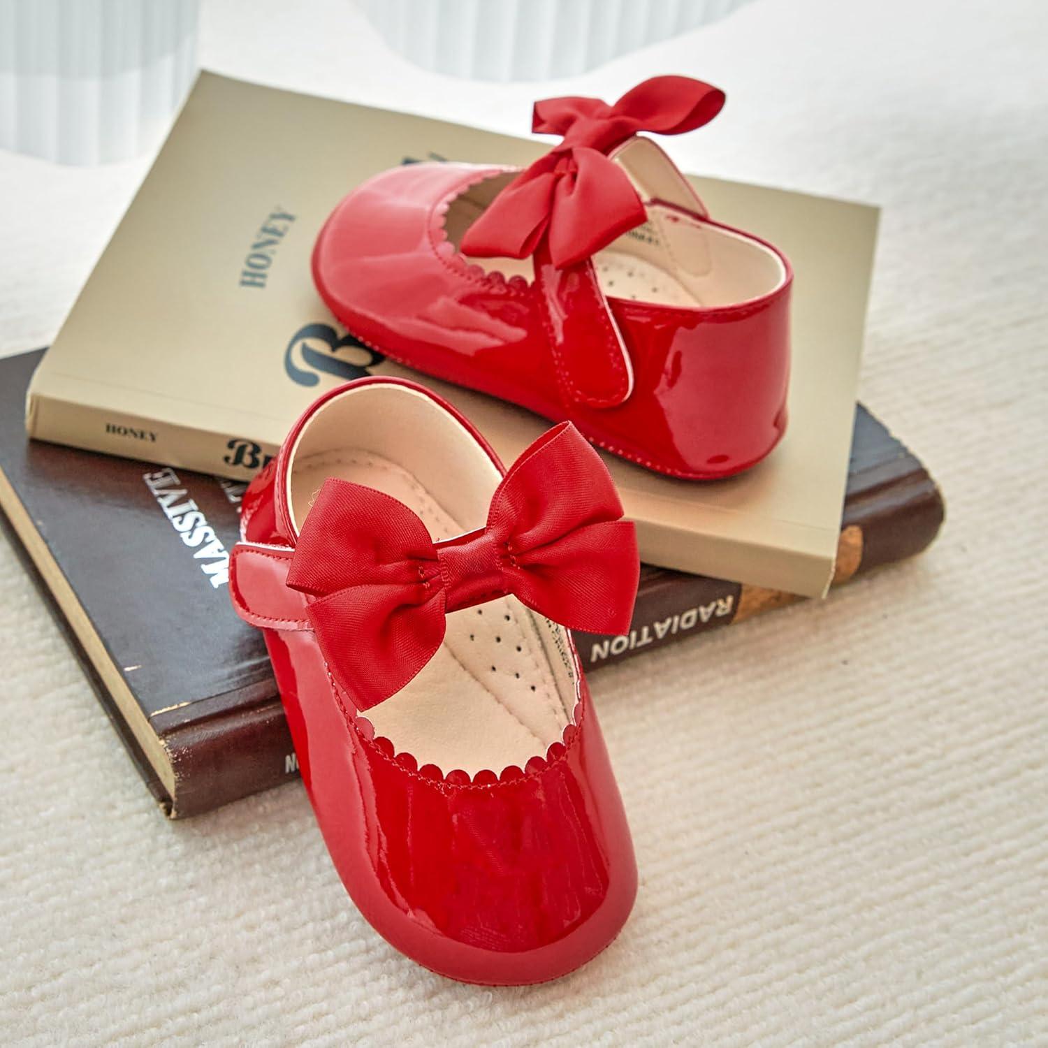 imageKiderence Baby Girls Prewalker Mary Jane Flats Bowknot Princess Dress Shoes InfantToddlerF6682 Red