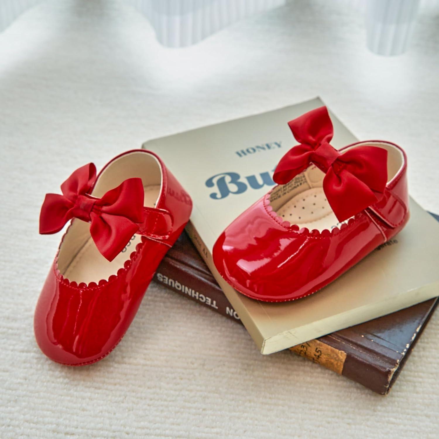 imageKiderence Baby Girls Prewalker Mary Jane Flats Bowknot Princess Dress Shoes InfantToddlerF6682 Red