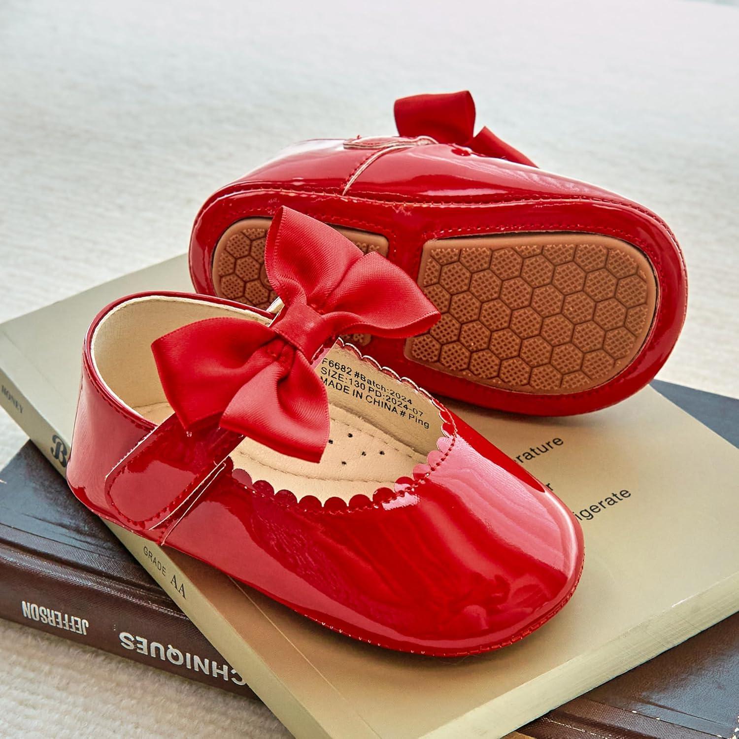 imageKiderence Baby Girls Prewalker Mary Jane Flats Bowknot Princess Dress Shoes InfantToddlerF6682 Red