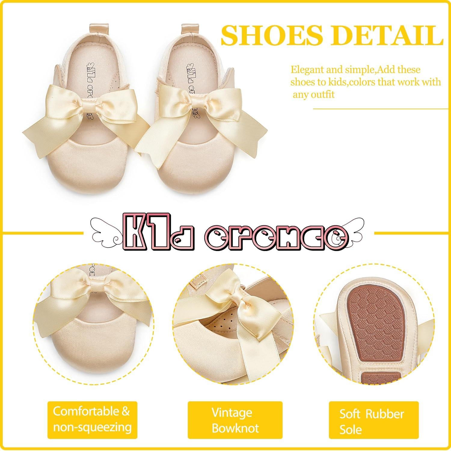 imageKiderence Baby Girls Prewalker Mary Jane Flats Bowknot Princess Dress Shoes InfantToddlerF6684 Gold