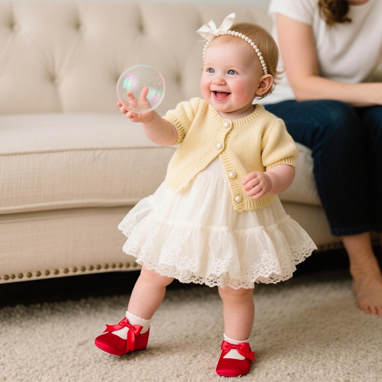 imageKiderence Baby Girls Prewalker Mary Jane Flats Bowknot Princess Dress Shoes InfantToddlerF6684 Red