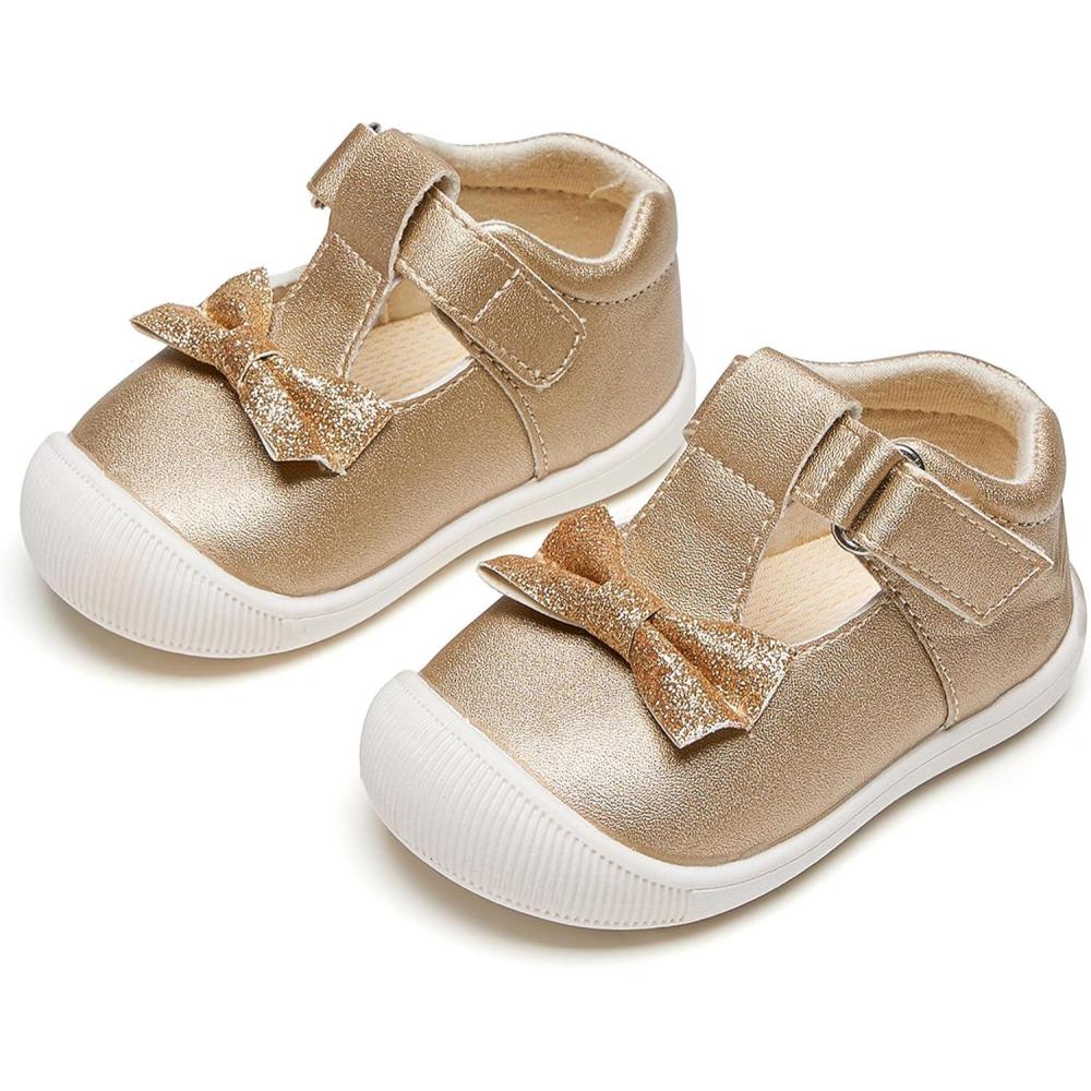 imageKiderence Baby Girls Prewalker Mary Jane Flats Bowknot Princess Dress Shoes InfantToddlerCyb03 Gold
