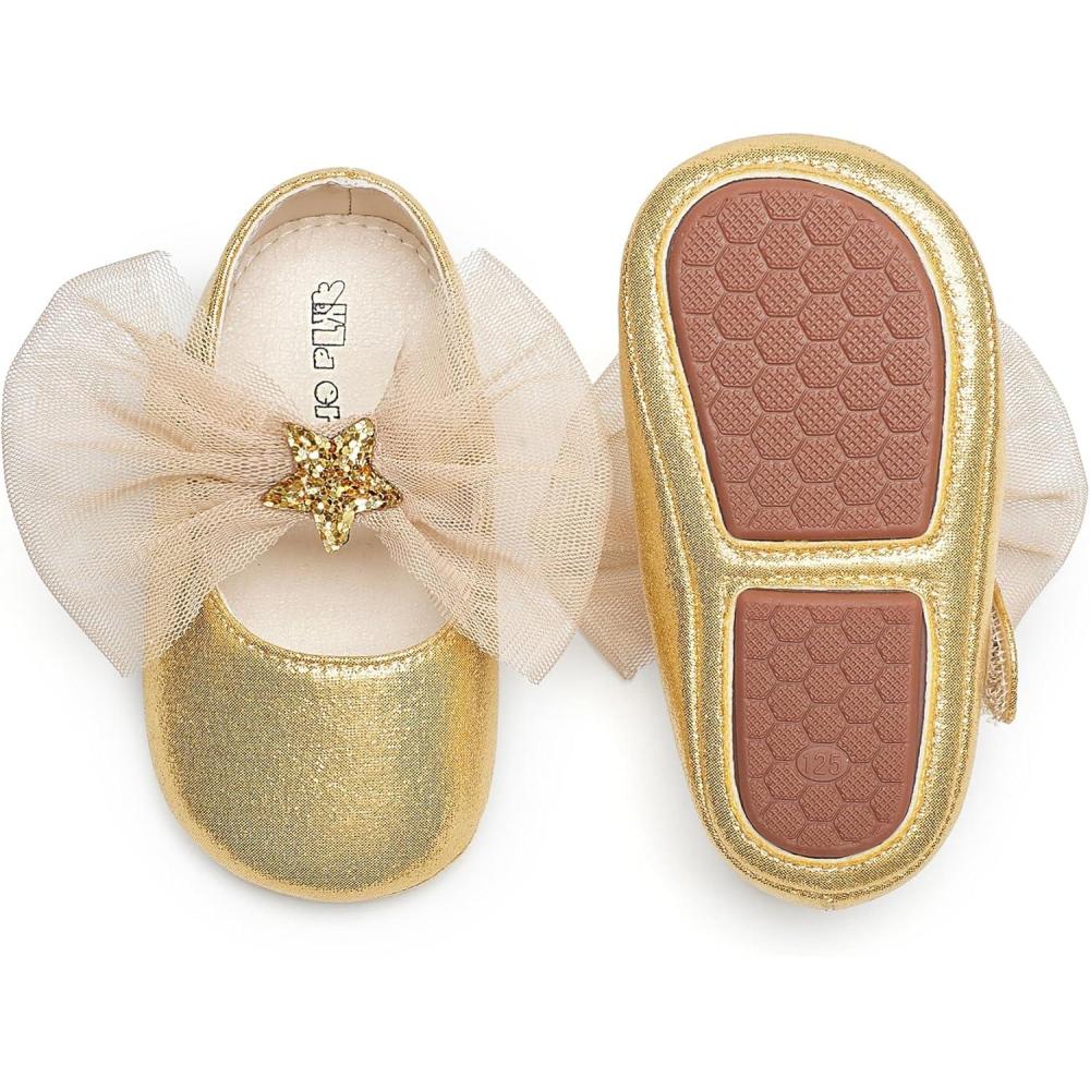 imageKiderence Baby Girls Prewalker Mary Jane Flats Bowknot Princess Dress Shoes InfantToddlerF6690 Gold