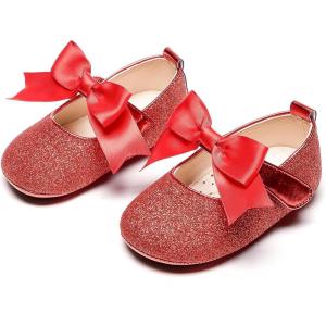 Kiderence Baby Girls Prewalker Mary Jane Flats Bowknot Princess Dress Shoes (Infant/Toddler)(F6638 Red)