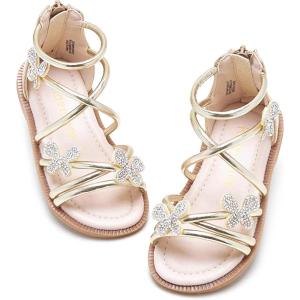 Kiderence Toddler Girls Sandals Little Girls Kids Summer Shoes Toddler Sandals(Ck318 Gold)