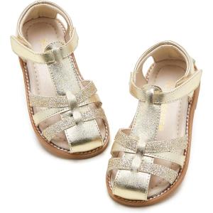 Kiderence Toddler Girls Sandals Little Girls Kids Summer Shoes Toddler Sandals(Ck938 Gold)