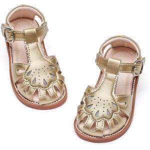 Kiderence Toddler Girls Sandals Little Girls Kids Summer Shoes Toddler Sandals(Ck954 Gold)