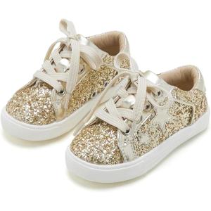 Kiderence Toddler Girls Sneakers Little Girls Running Sports Shoes(Toddler/Little Kids)(Cs06-gold)