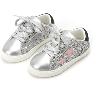 Kiderence Toddler Girls Sneakers Little Girls Running Sports Shoes(Toddler/Little Kids)(Cs06-silver)