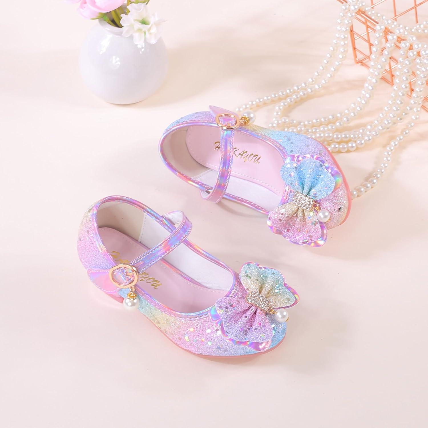 imageGirls Flats Sparkle Party Mary Jane Princess Dress Shoes03rainbow