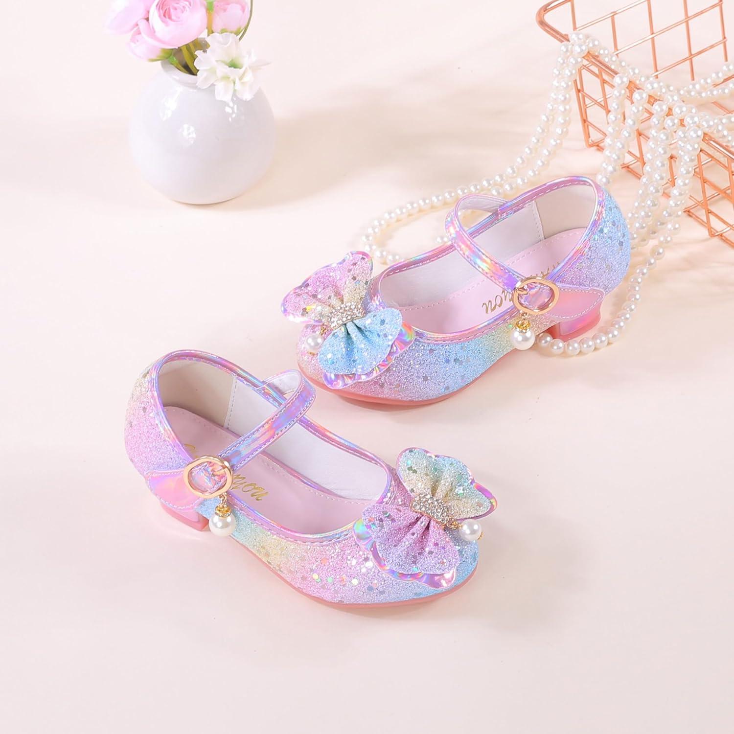 imageGirls Flats Sparkle Party Mary Jane Princess Dress Shoes03rainbow