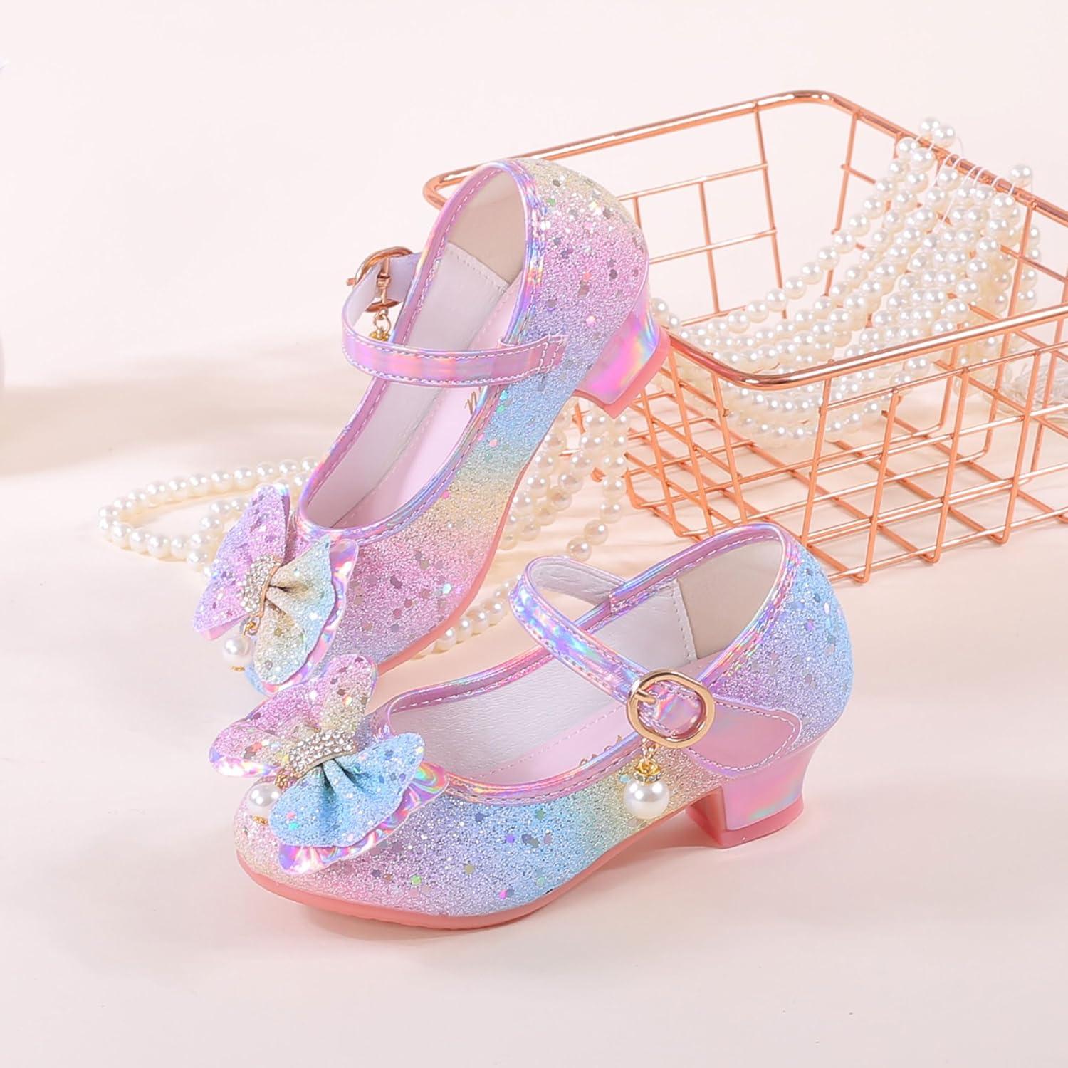 imageGirls Flats Sparkle Party Mary Jane Princess Dress Shoes03rainbow