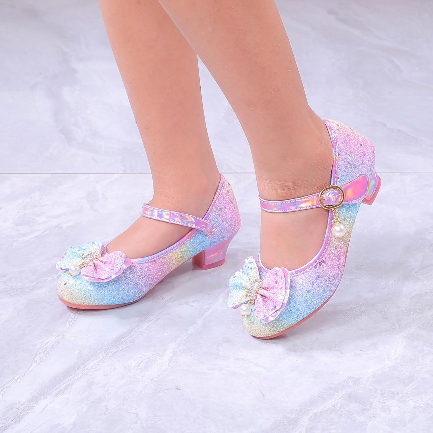 imageGirls Flats Sparkle Party Mary Jane Princess Dress Shoes03rainbow