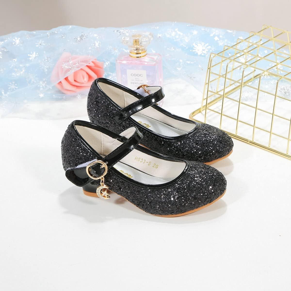 imageGirls Flats Sparkle Party Mary Jane Princess Dress Shoes05black