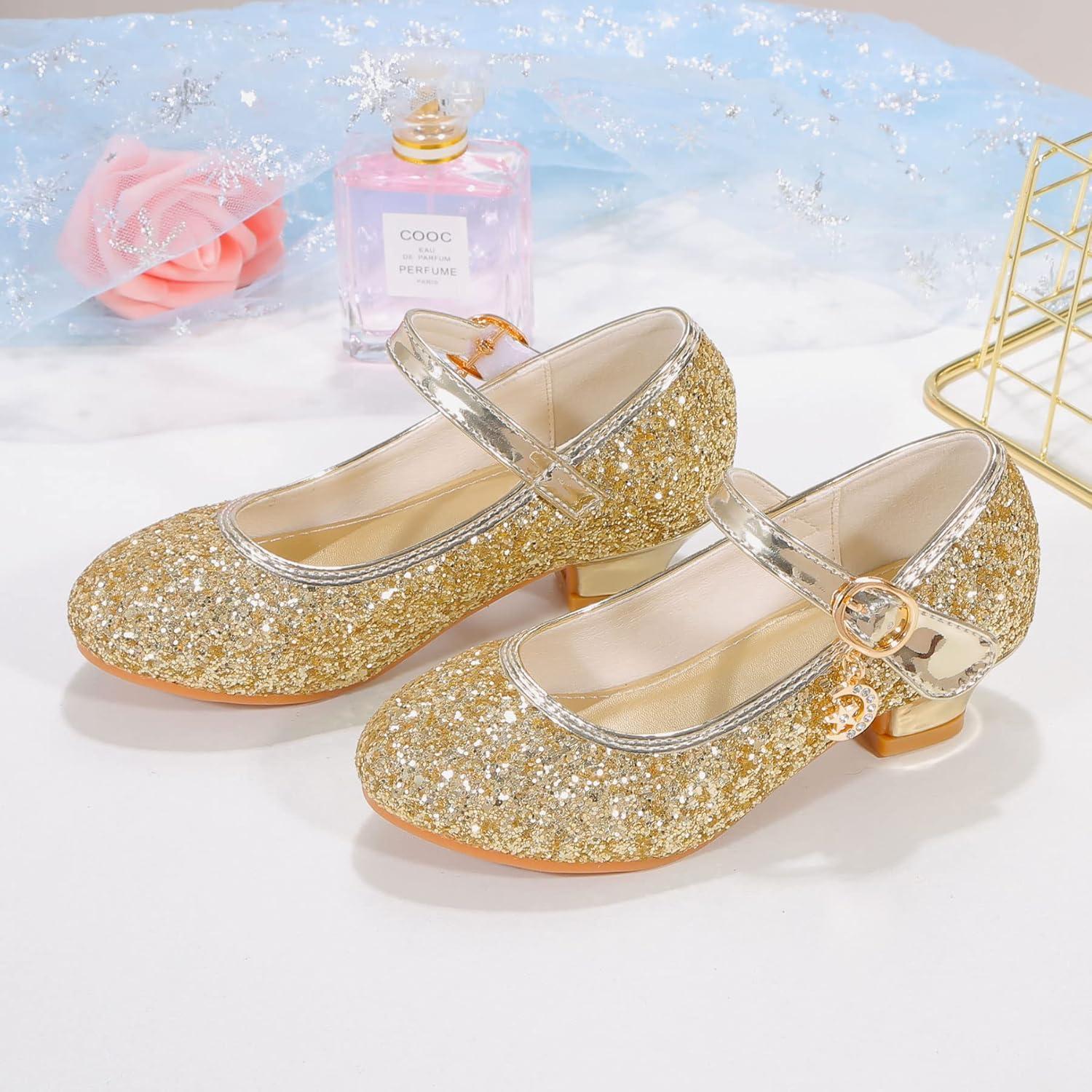 imageGirls Flats Sparkle Party Mary Jane Princess Dress ShoesGold