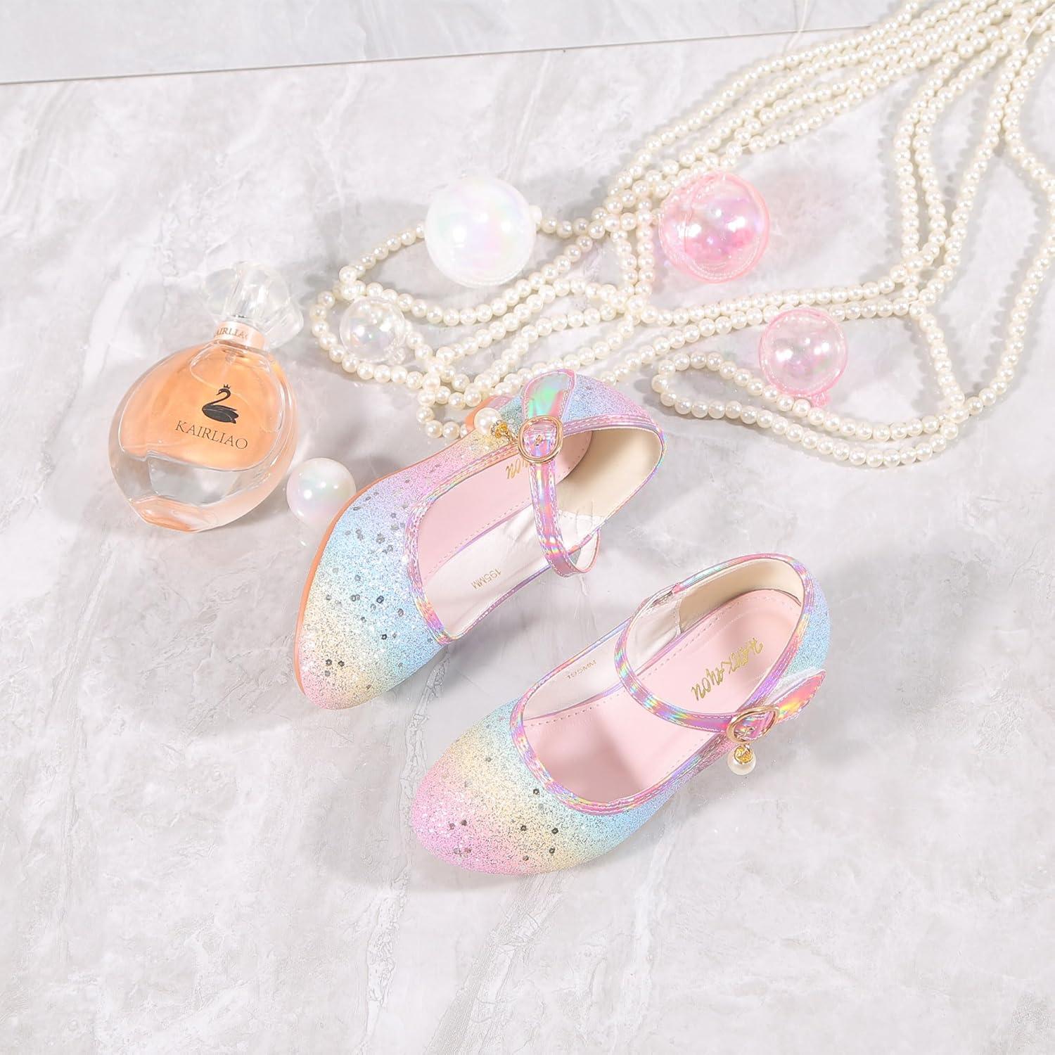 imageGirls Flats Sparkle Party Mary Jane Princess Dress ShoesRainbow