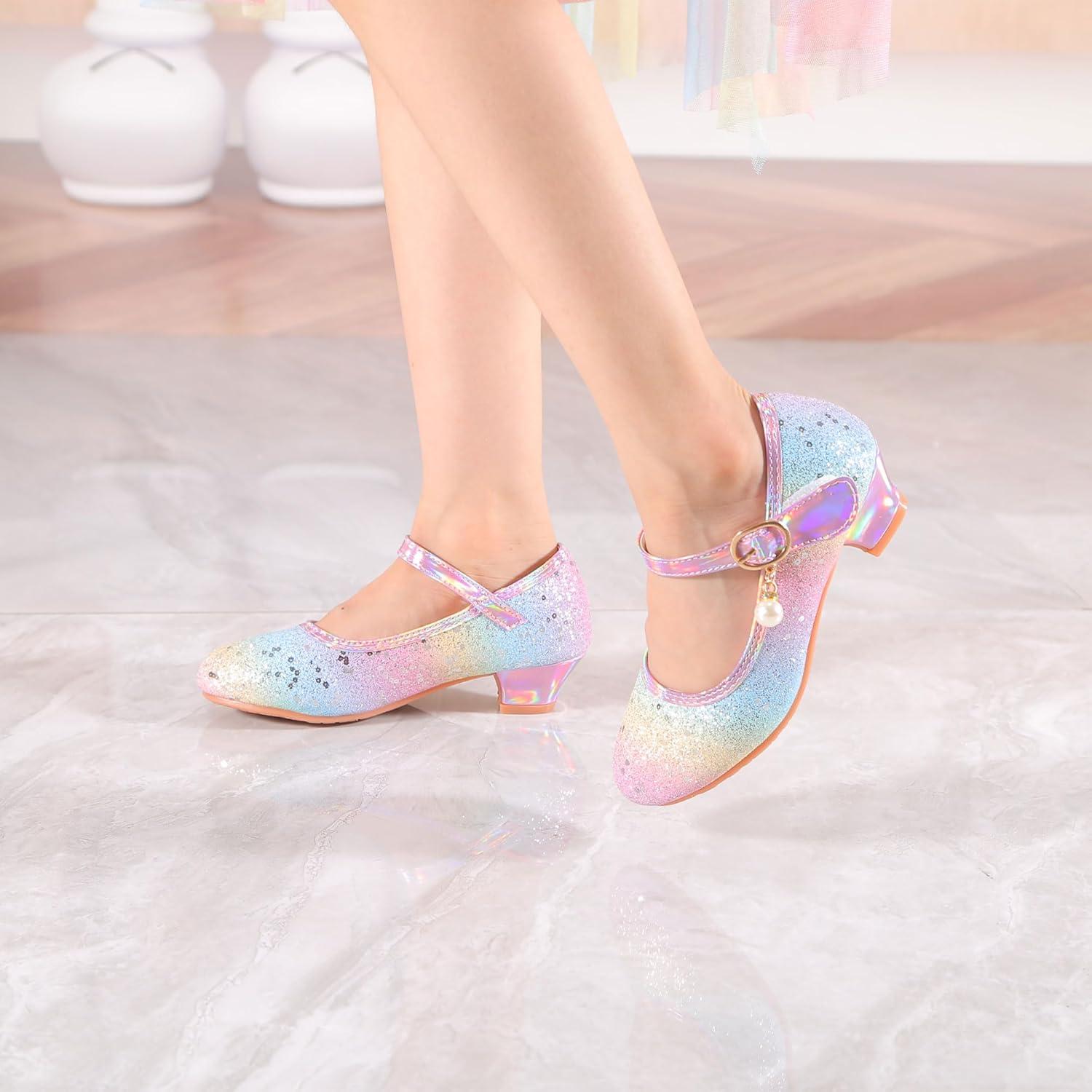 imageGirls Flats Sparkle Party Mary Jane Princess Dress ShoesRainbow