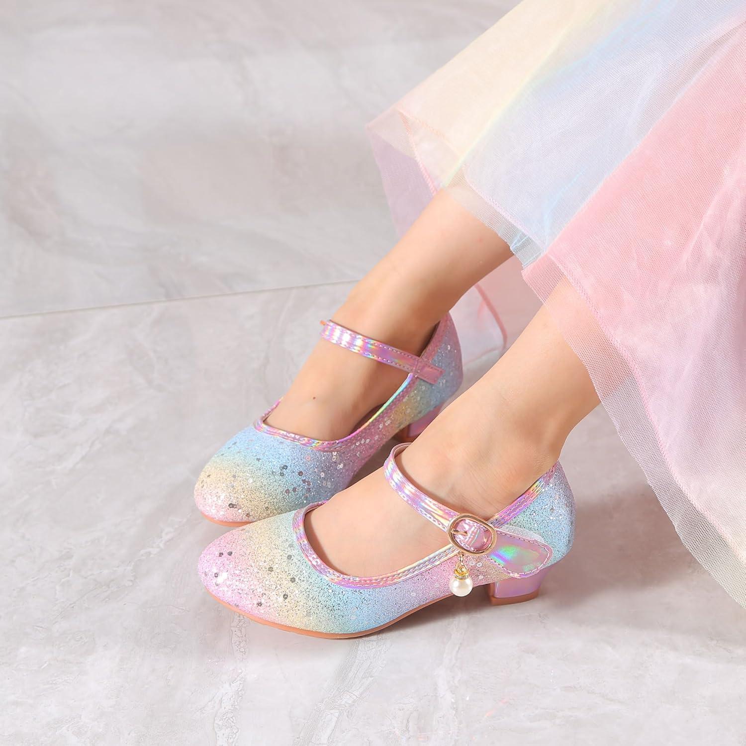 imageGirls Flats Sparkle Party Mary Jane Princess Dress ShoesRainbow