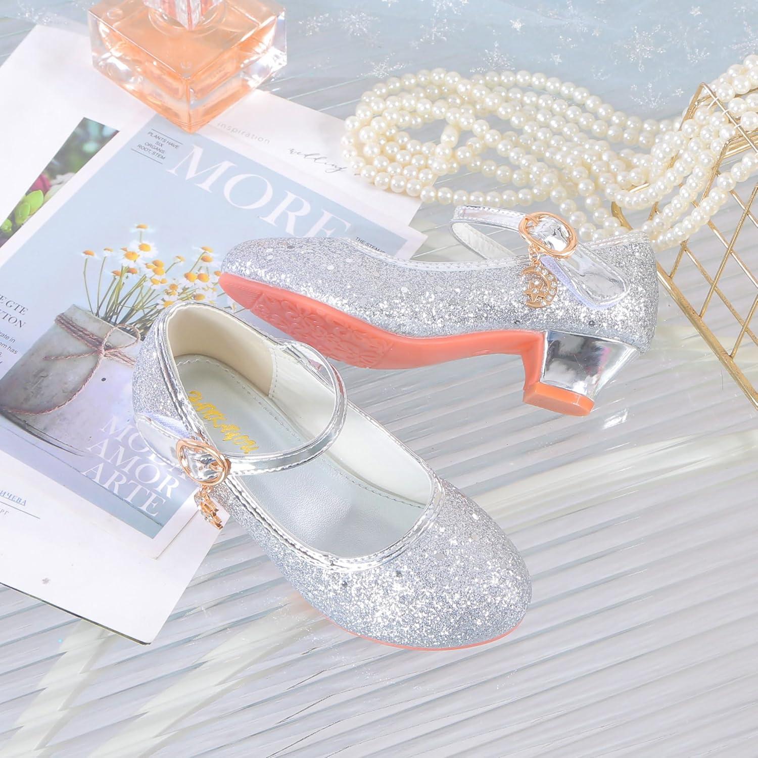 imageGirls Flats Sparkle Party Mary Jane Princess Dress ShoesSilver