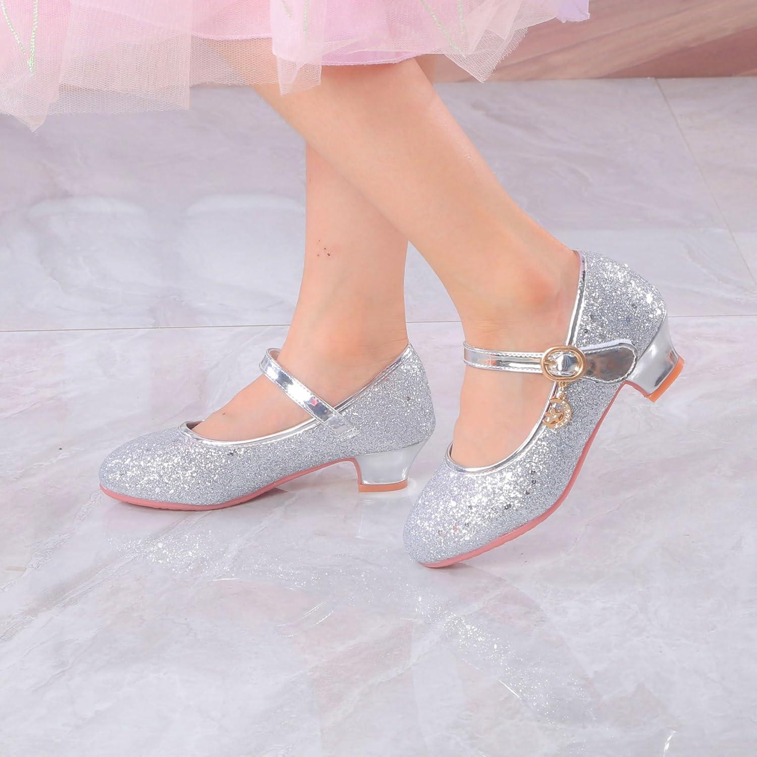 imageGirls Flats Sparkle Party Mary Jane Princess Dress ShoesSilver