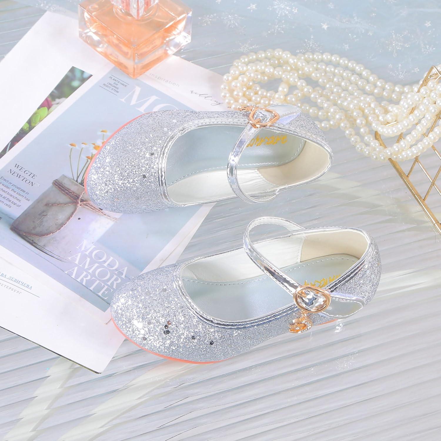 imageGirls Flats Sparkle Party Mary Jane Princess Dress ShoesSilver
