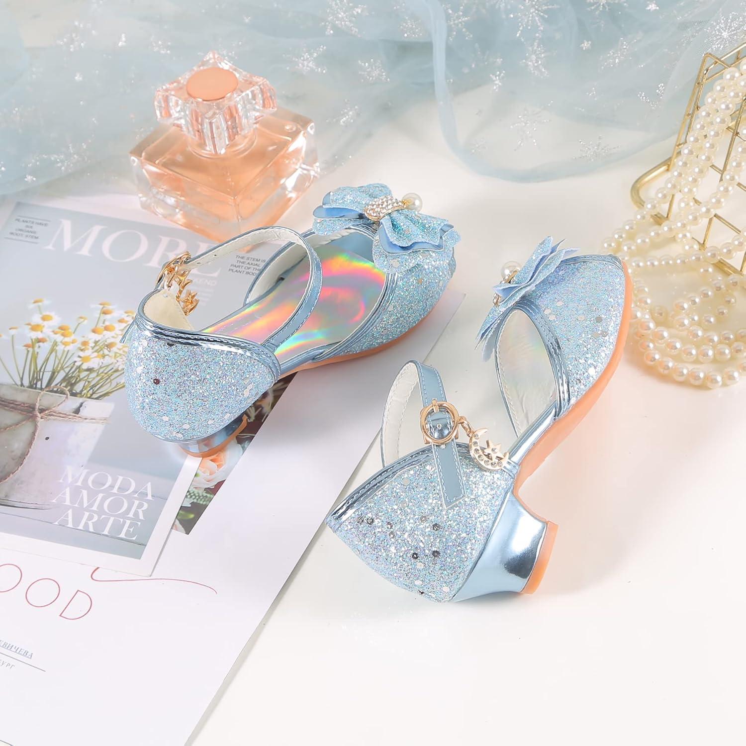 imageGirls Mary Jane Glitter Wedding Party Dress Shoes Princess Flower Strap Shoes03blue