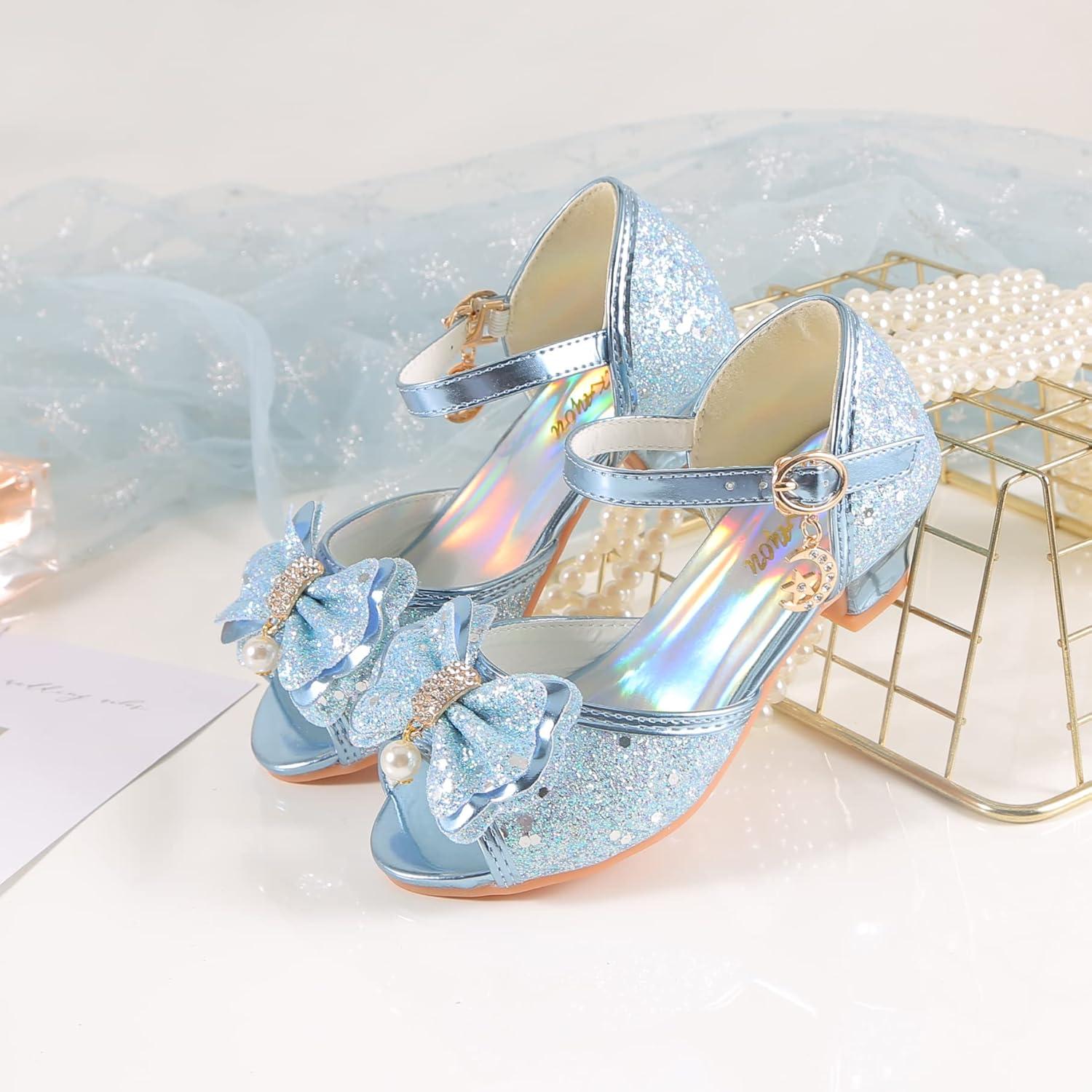 imageGirls Mary Jane Glitter Wedding Party Dress Shoes Princess Flower Strap Shoes03blue