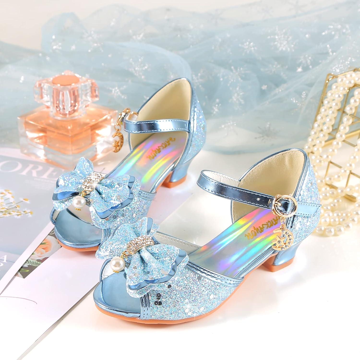 imageGirls Mary Jane Glitter Wedding Party Dress Shoes Princess Flower Strap Shoes03blue