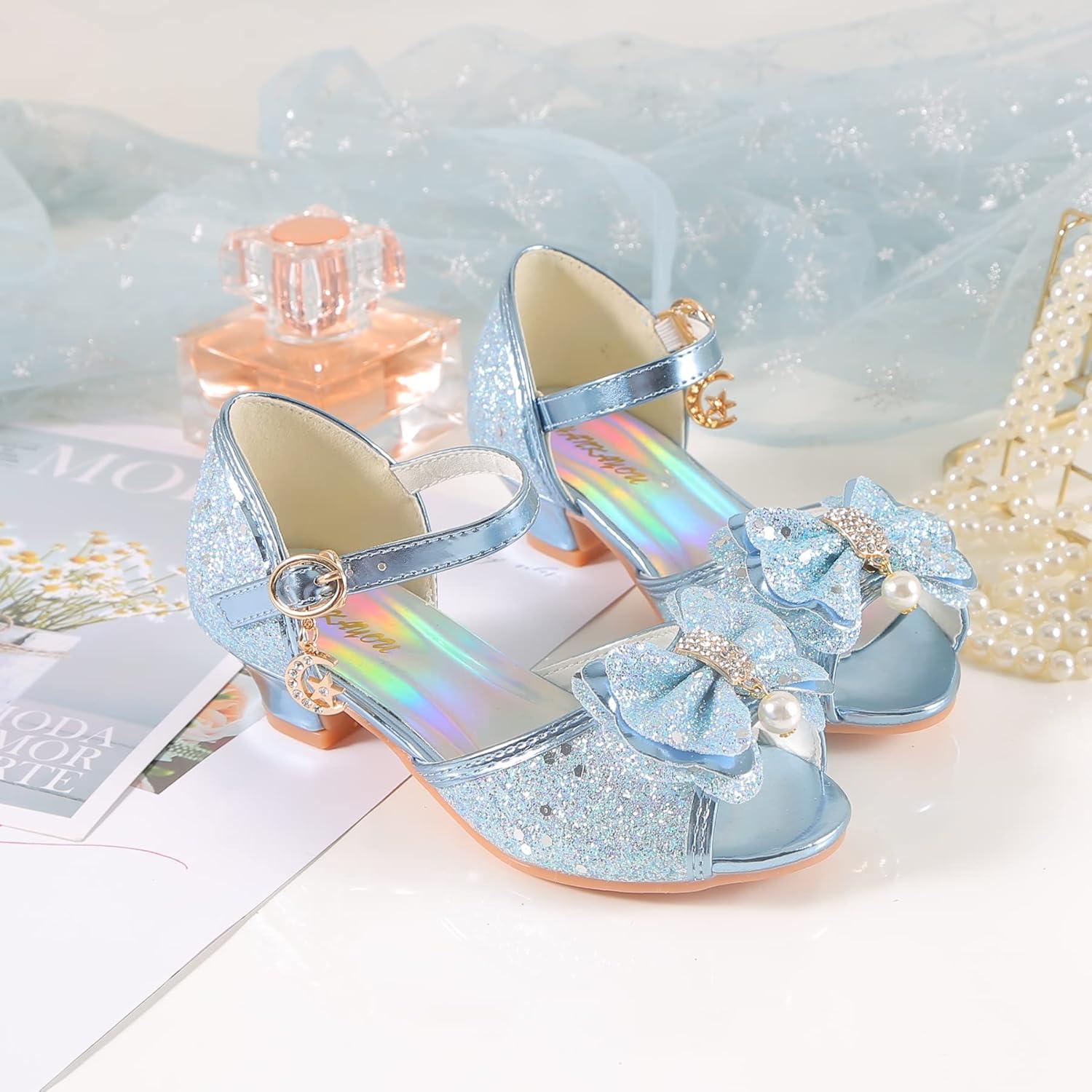 imageGirls Mary Jane Glitter Wedding Party Dress Shoes Princess Flower Strap Shoes03blue