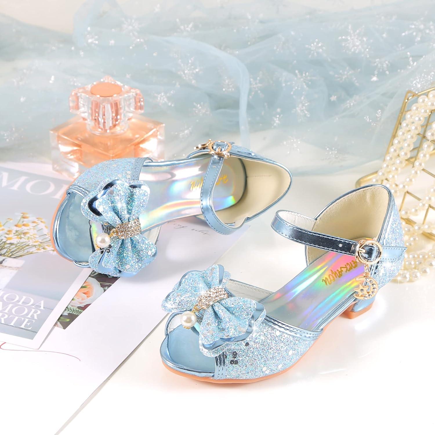 imageGirls Mary Jane Glitter Wedding Party Dress Shoes Princess Flower Strap Shoes03blue