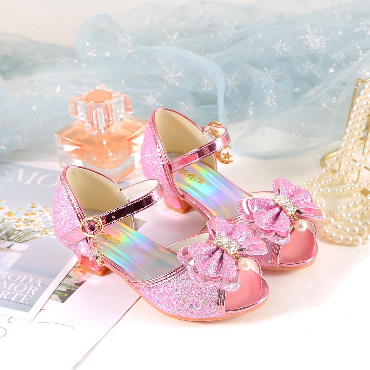 imageGirls Mary Jane Glitter Wedding Party Dress Shoes Princess Flower Strap Shoes03pink