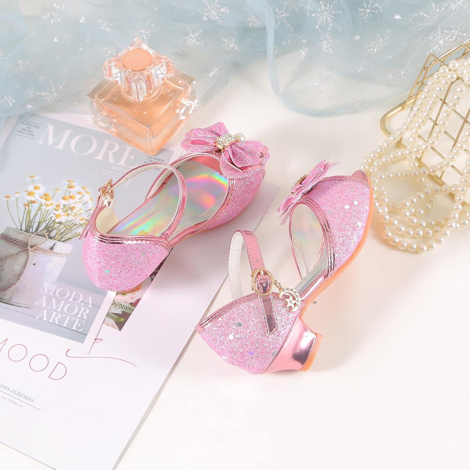 imageGirls Mary Jane Glitter Wedding Party Dress Shoes Princess Flower Strap Shoes03pink