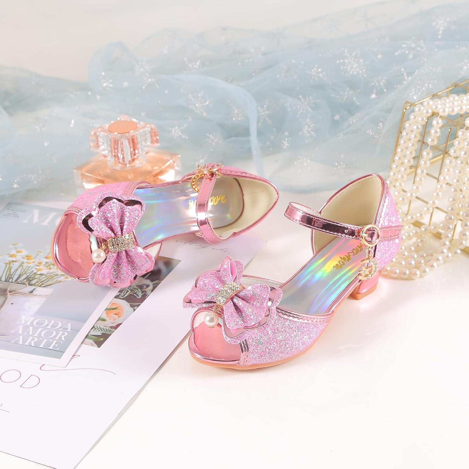 imageGirls Mary Jane Glitter Wedding Party Dress Shoes Princess Flower Strap Shoes03pink