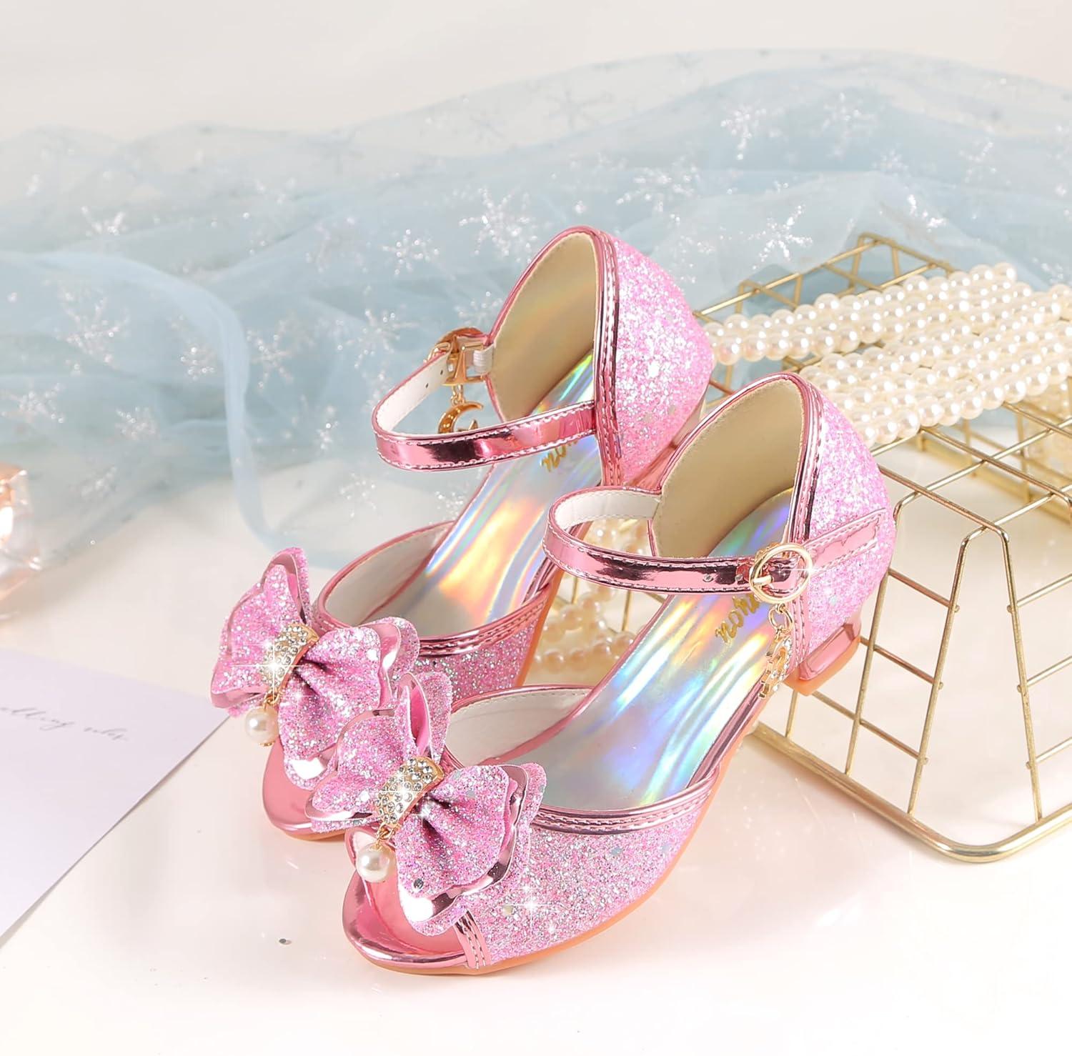 imageGirls Mary Jane Glitter Wedding Party Dress Shoes Princess Flower Strap Shoes03pink
