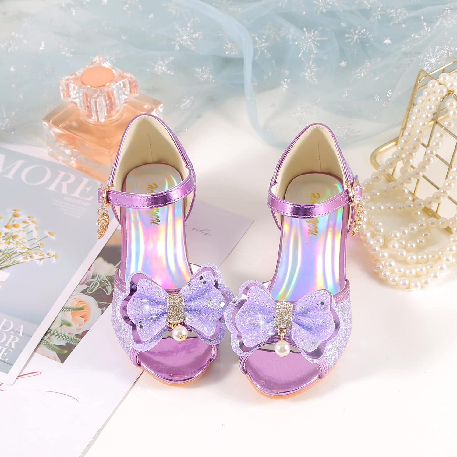 imageGirls Mary Jane Glitter Wedding Party Dress Shoes Princess Flower Strap Shoes03purple