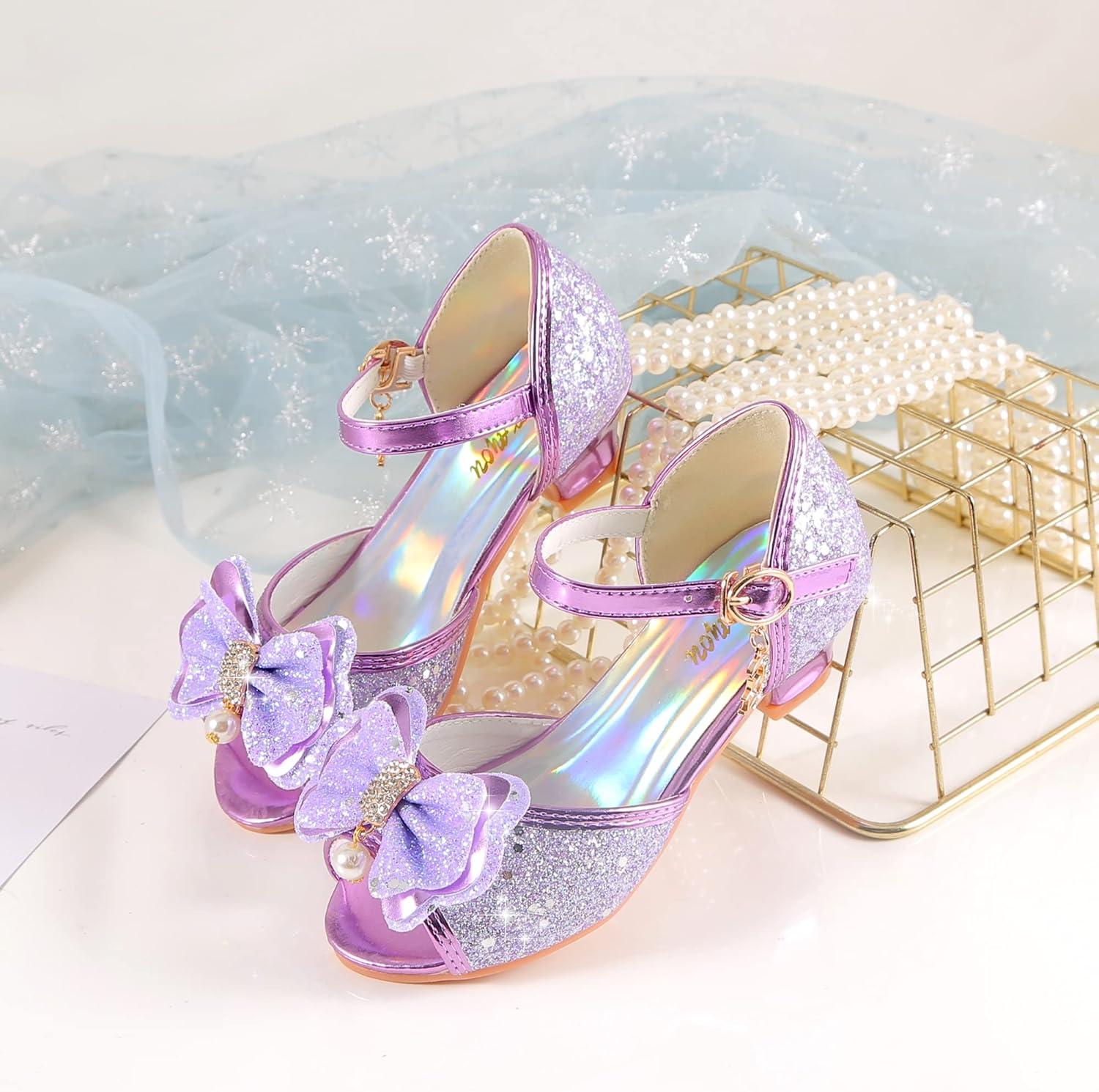 imageGirls Mary Jane Glitter Wedding Party Dress Shoes Princess Flower Strap Shoes03purple