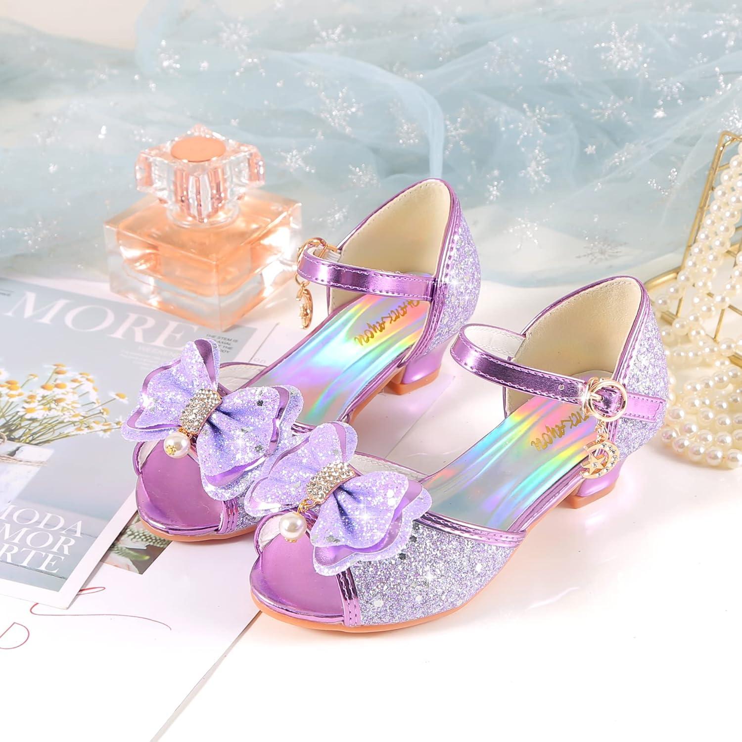 imageGirls Mary Jane Glitter Wedding Party Dress Shoes Princess Flower Strap Shoes03purple