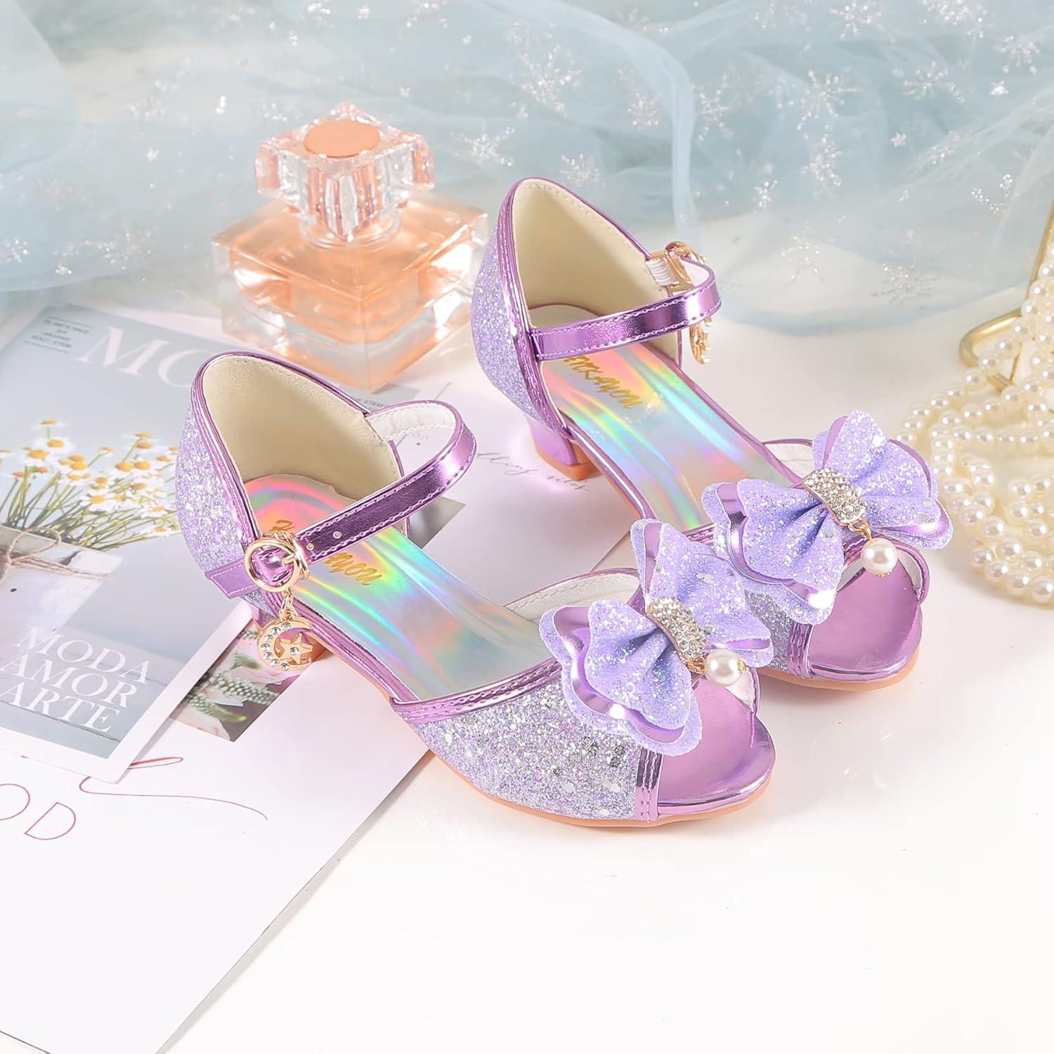 imageGirls Mary Jane Glitter Wedding Party Dress Shoes Princess Flower Strap Shoes03purple
