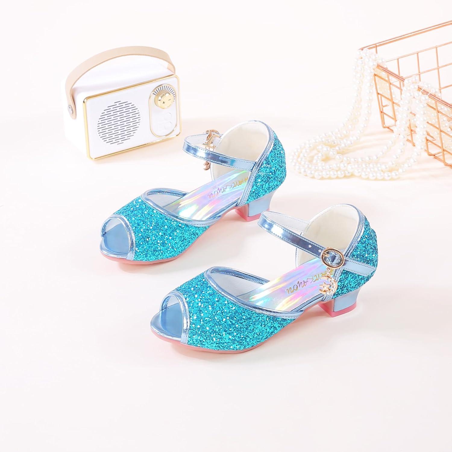 imageGirls Mary Jane Glitter Wedding Party Dress Shoes Princess Flower Strap Shoes05blue